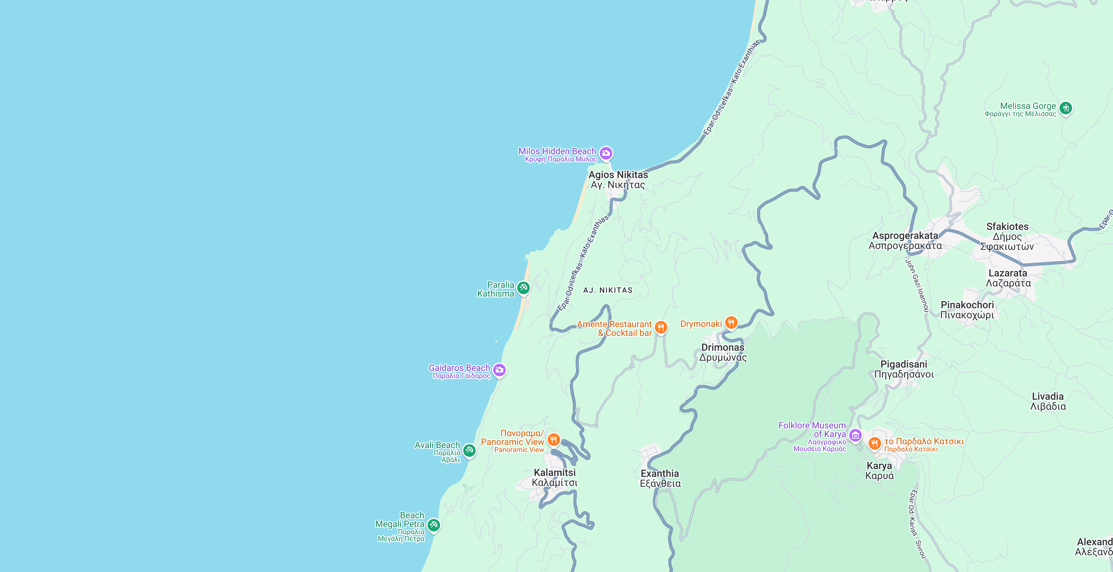 Map showing Aeliades Suites location in Kathisma, Lefkada